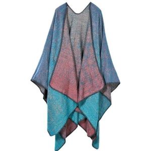 UBOHUZ Herfst Winter Rooster Vrouwen Reizen Sjaal Imitatie Kasjmier Vork Verdikte Mantel Poncho's Capes Voor Lente Herfst Winter, Blue04, One size