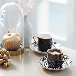 KARACA Monochrome koffieservies voor 4 personen, 4x espressokopjes en 4x schoteltjes, espressokopjes, mokkatkopjes, cappuccino, Turkse koffiekopjes set