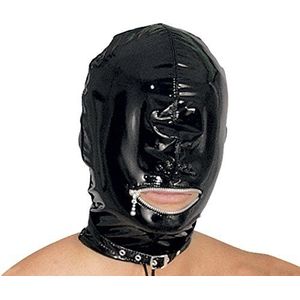 Ledapol 1450 hoofdmasker uit lak SM masker blind mond-ritssluiting, mt. M zwart