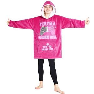 CityComfort Deken met capuchon voor kinderen, fleece hoodie-deken om aan te trekken, grijs, Eén maat (Roze Gamen)