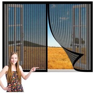 Magnetische Hordeur 110 x 170 cm Raamhor Met Magneet, Magnetisch Vliegengaas Raam Eenvoudige montage, zonder boren voor raam en hordeur, Wit