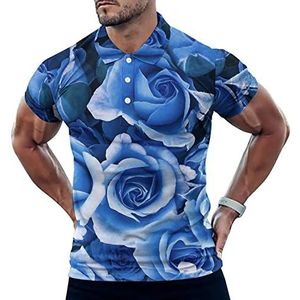 Blauwe Rose Bloem Grappige Mannen Polo Shirt Korte Mouw T-shirts Klassieke Tops Voor Golf Tennis Workout