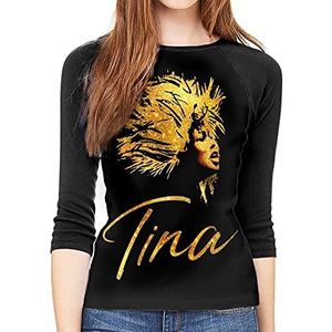 maichengxuan Tina Turner T-shirt dames slank 3/4 mouw T-shirt grafische top, stijlvolle eenvoudige ronde hals halve mouw - - S