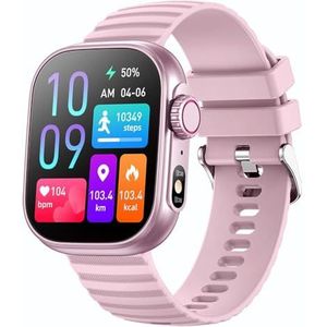 BUPEI Smart Watch LED-zaklamp voor heren en dames, 100+sportmodus, fitnesstracker, lichaamstemperatuur 2,01 inch scherm, smartwatch, kleur: roze