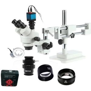 Accessoireset voor microscoop 3,5 x 90 x dubbele arm houder 14 MP camera 144 stuks lichtring lasmicroscoop stereomicroscoop set glazen schijven voor microscopen