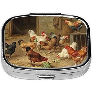 Geroosterde Kip Kip Boerderij Gedrukt Pillendoosje 2 Compartiment Geneeskunde Pil Organizer Draagbare Kleine Pil Case voor Pocket Of Portemonnee Pillendoos