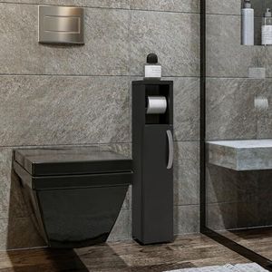 [en.casa] Badkamerkast Årjäng met toiletrol houder toiletkast midikast zijkast voor badkamer 65x15x12 cm antraciet