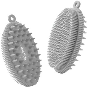 RamPula Siliconen lichaamsscrubber, dubbelzijdige baddouche, zachte exfoliërende lichaamsreinigingsborstel voor mannen, vrouwen, kinderen, alle huidtypes, hygiënischer dan loofah, gemakkelijk schoon