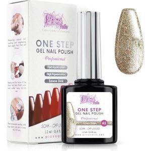 Semi-Permanente UV/Led Nagellak One Step 12 ml - Gouden Glitter - Professionele Betaalbare Nagellak met of zonder Basis en Top Coat
