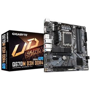 Gigabyte Q670M D3H DDR4-moederbord - Ondersteunt Intel Core 14e CPU's, 6+1+1 fasen hybride digitale VRM, tot 5333MHz DDR4 (OC), 2xPCIe 4.0 M.2, 2.5GbE LAN, USB 3.2 Gen 2
