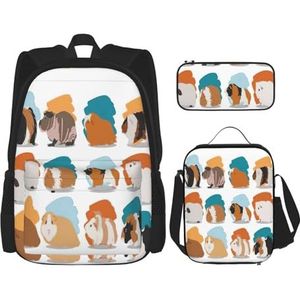 SUHNGE Rugzak met inkt en gouden stippen, print, meisjes, jongens, schooltassen voor tieners, lunchbox en etui, 3-in-1 boekentasset, Cavia Illustratie, Eén maat