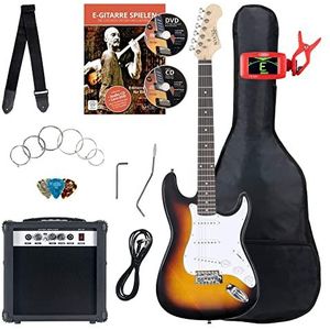 Rocktile ST-Pack Elektrische Gitaar Sunburst - E-gitaar elektrisch met 3 Single-Coil pickups - E-Gitaar Set met Gitaarversterker, Gitaarsnaren, Gitaar tuner, Riem, Gitaartas, Stemapparaat en Kabel