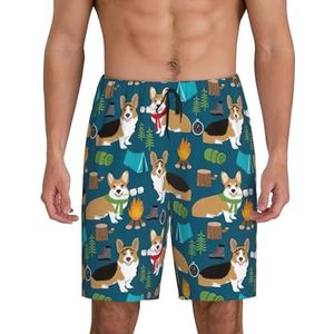 Heren Corgi Print Lounge Shorts Pyjama Bottoms Nachtkleding Shorts Kerst Shorts Losse Sportbroek, Zwart, XL