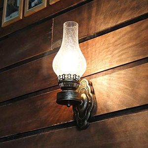 Lanmou Lamp met kerosine, vintage, wandlamp, antiek metaal, wandlamp, rustieke lantaarn van craqueléglas, paardenlamp E27 voor alleen, hal, restaurant, ingang, café, bar, transparant