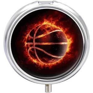 Basketbal in Fire Pill Box Leuke Ronde Pil Case Draagbare Geneeskunde Tablet Vitamine Houder Organizer voor Portemonnee Pocket