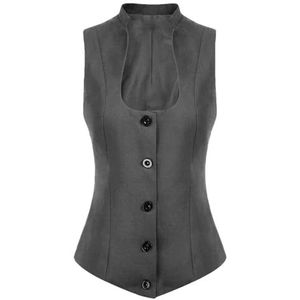 Dvbfufv Damesvest voor dames, business, slim fit, vintage vest voor kantoor, werk, vest, Grijs, XL