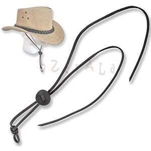 Oztrala Chin-Strap Buffalo Lederen Stampede String Cowboy Hoed Mannen HAC2 Kinriem, Zwart, one size