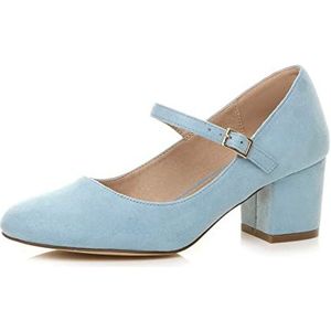 AJVANI Dames dames midden blokhak riem werk avondfeest Mary Jane Court schoenen maat, Lichtblauw Suede, 38 EU