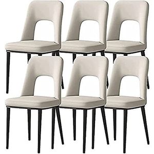 GEIRONV Eetkamerstoel set van 6, kunstleer woonkamer zijstoelen koolstofstalen poten for kantoor lounge eetkamer slaapkamer stoelen Eetstoelen (Color : White, Size : 85 * 40 * 48cm)