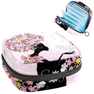 Opbergtas voor maandverband, menstruatiecup zakje tampon tas, menstruatiepads, houder organizer voor vrouwen meisjes, vlinder roze