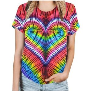 Dames T-shirt met batikpatroon, hart-afbeelding, Valentijnsdag, shirt, geliefden, geschenken, casual T-shirt met korte mouwen, Lime Green Royal Blue, XL