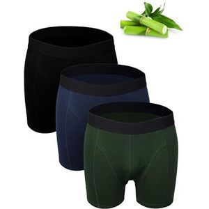 Basic Treasure Set Van 3 Hoogwaardige Bamboe en Katoenen Boxershorts voor Heren, Zacht en Ademend Met Stretch, Zwart/Marineblauw/Groen, M
