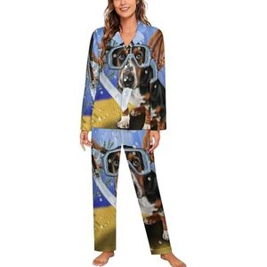 Basset Hound met lange vliegende oren dames lange mouw button down nachtkleding zachte nachtkleding lounge pyjama set S