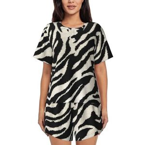 RIVETECH Zebra pyjama voor dames met dierenprint, korte mouwen, comfortabele korte set, nachtkleding met zakken, Zwart, M
