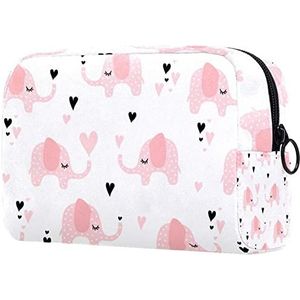 Roze Olifant Leuke Patroon Cosmetische Make-up Tas Kleine Reizen Rits Pouch Draagbare Toilettas Make-up Organizer Voor Vrouwen Meisjes, Multi kleuren 01, 18.5x7.5x13cm/7.3x3x5.1in