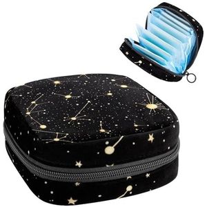 Opbergtas voor maandverband, gouden sterren en nachtelijke hemel, draagbare maandverband, inlegkruisjes, tampons, opberghouder voor maandverband voor vrouwen, school, kantoor