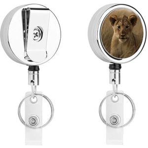 De Waiting Lion Cub Badge Houder Rvs Badge Clip Intrekbare Naam Badge Reel met Riem Clip voor Kantoor Arts Verpleegkundige Werknemer