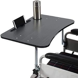 Rolstoeltafel Met Bekerhouder En Houder For Mobiele Telefoon, Houten Eettafel, Afneembaar Blad(Black)