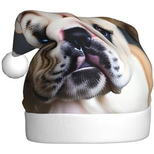 SSIMOO Leuke Bulldog Puppy 1 Pluche Kerstmuts Voor Volwassenen, Feestelijke Feesthoed, Ideaal Feestaccessoire Voor Bijeenkomsten