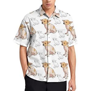 Cartoon Chihuahua Hawaiiaanse shirt voor mannen zomer strand casual korte mouw button down shirts met zak