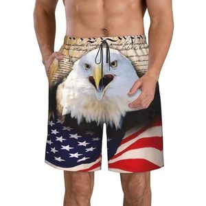 Patriottische Bald Eagle met Amerikaanse Vlag Print Heren Zwemshorts Trunks Mannen Sneldrogende Ademend Strand Surfen Zwembroek met Zakken, Wit, XXL