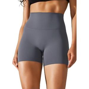 Dames Sport Korte Yoga Legging Shorts Squat Proof Hoge Taille Fitness Strakke Shorts Sneldrogend Fietsen -Blauw Grijs-XS