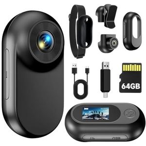Mini-lichaamscamera 1080P, kleine draagbare duimactiecamera, helmcamera met audio- en video-opname, draagbare handsfree POV-videocamera,zwart,64GB