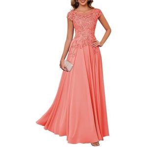 Dames chiffon moeder van de bruid jurk plooien Avond Prom jurken Cocktail Jurken Plus Size, Koraal, 32