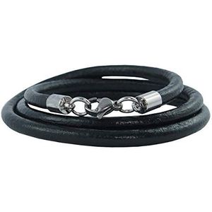 König Design Lederen ketting, leren halsband, lederen band, glad, 4 mm - 6 mm, herenketting, zwart/bruin, 17-100 cm lang, met karabijnsluiting, zilver, rond, Roestvrij staal Leer