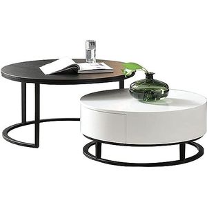 Moderne woonkamer salontafel ronde nesttafels set van 2 stapelbare bijzettafels met lade nesten salontafel bank bijzettafel voor woonkamer slaapkamer thuiskantoor (kleur: C, maat: 80 x 40 cm