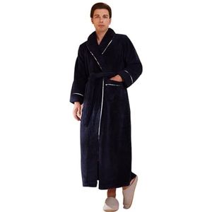 Heren Ochtendjas | Flanel Zachte Badjas | Warme Kamerjas Van Pluche Lang Zachte Saunajas | Shawl Robe Heren Lichtgewicht | Warme Fluffy Housecoat Gewaden (Marineblauw,3XL)