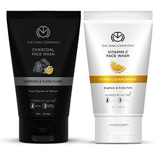 The Man Company Ultimate Face Wash Duo, Charcoal & Vitamin C Face Wash, 75Ml, Oil Free Look, Blackheads Removal, Instant Glow, All Skin Types