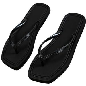 UBOHUZ Dames Flip Flops Zomer Vrouwen Flip Flops Casual Comfortabele Antislip Lichtgewicht Indoor Outdoor Strand Vierkante Hoofd EVA Platte Sandalen Voor Strand, Indoor, Zwart, 42-43
