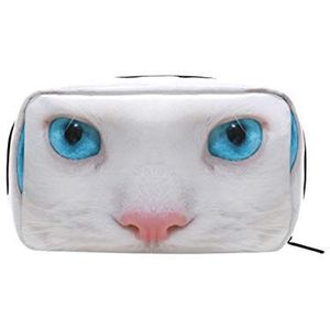 MONTOJ Blauwe Ogen Witte Kat Patroon make-up Zip Pouch Cosmetische Zakken