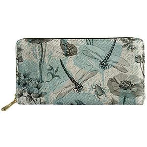 SENATIVE Vrouwen Lange Slanke Purse Mode Muti-Card Clutch Bag Pecfect Gift voor Lover, Bloemen Dragonfly (blauw) - 20201208Z21-1