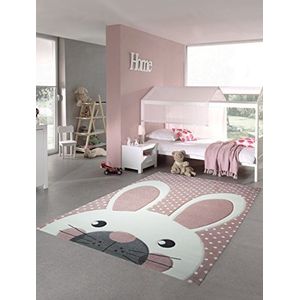 Traum Kindertapijt Speeltapijt Kinderkamer Babydeken Bunny in Roze Wit Grijs maat 160x230 cm