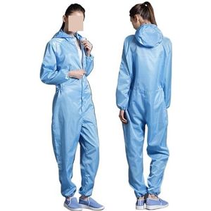Antistatische Eliminator, Unisex overalls Uniformen Schone kleding Capuchon Cleanroomkleding Schone stofdichte antistatische kleding Werkbescherming(Blue,Small)