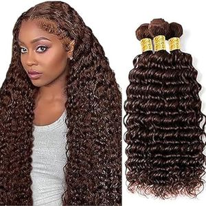 Tuheerst #4 Chocolate Brown Bundles Human Hair Double Weft Deep Wave Menselijk haar Extensions Unprocessed Brazilian Virgin Hair maagdelijk haar 16 18 20 Zoll Total 3 Bundles Total 150g