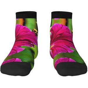 Hibiscus bloemenprint veelzijdige sportsokken voor casual en sportkleding, geweldige pasvorm voor voetmaten 36-45, Hibiscus Bloem, Eén Maat