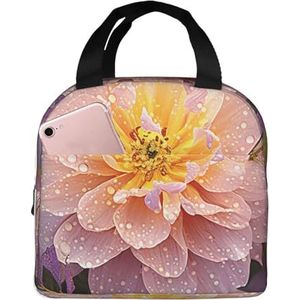 OPSREY Paars En Geel Bloem Print Lunch Bag Geïsoleerde Lunch Box Herbruikbare Lunch Cooler Tote Bag Voor Werk Picknick Reizen